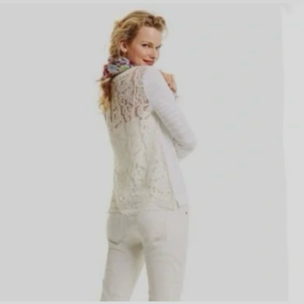 CAbi Sophia Ivory Lace Back Sweater